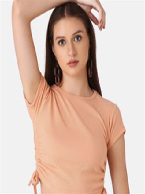 Buy Buy New Trend Women Peach Side Ruched Crop Top Tops For Women