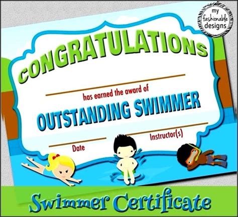 Swimming Certificate Printable Sample Templates Sample Templates