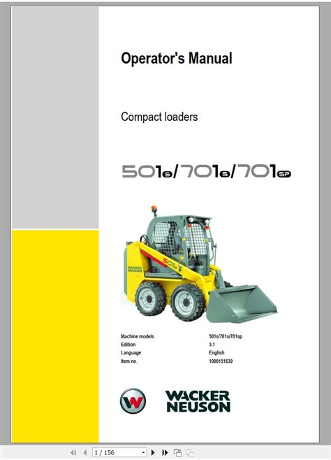 Wacker Neuson Compact Loaders 501s 701s 701sp Operators Manual1000151639