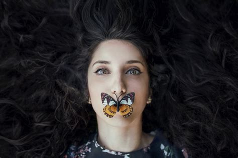 Download Hazel Eyes Black Hair Hair Model Butterfly Woman Face 4k Ultra Hd Wallpaper By Enrico