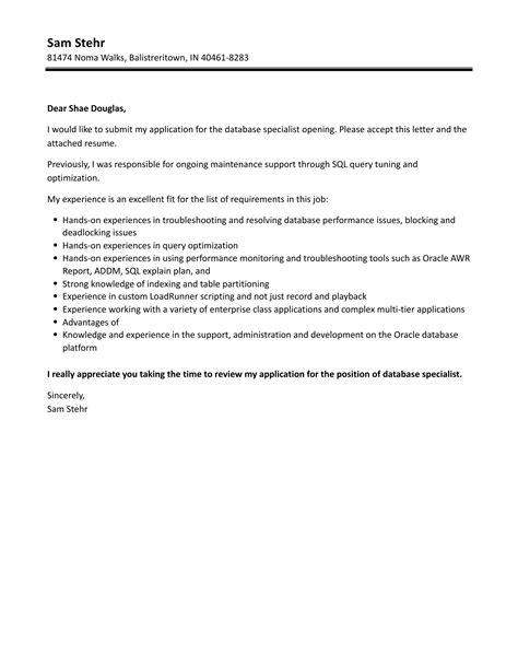 Research Position Cover Letter Database Letter Templa