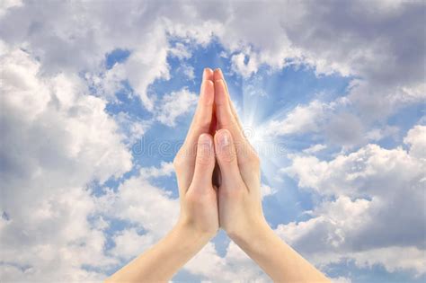 Two Praying Hands Facing The Sky Stock Image Image Of Christianity