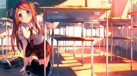 Long Hair Blushing Redhead Anime Black Board Kantoku Original