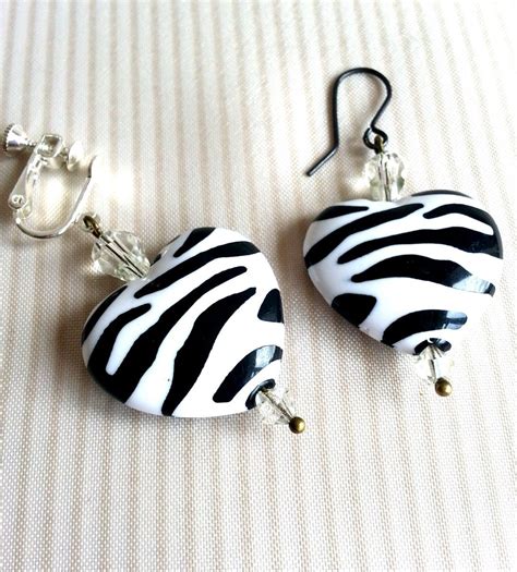 Zebra Heart Earrings For Unpierced Or Pierced Ears Conscious Crafties