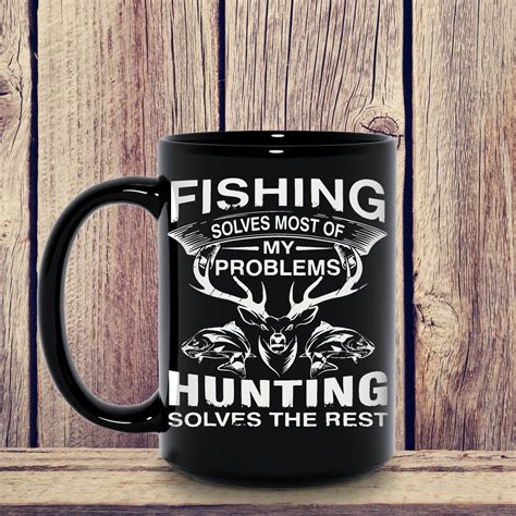 Fishing And Hunting Black Mug 15oz Fishing Coffee Mug Going Etsy Mugs