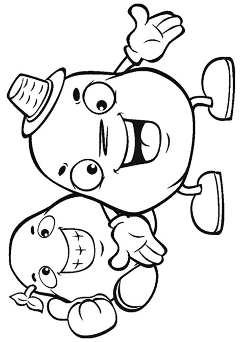 Preschoolers love coloring fruits and vegetables. Happy Cartoon Potatoes Coloring Page - Free Printable ...