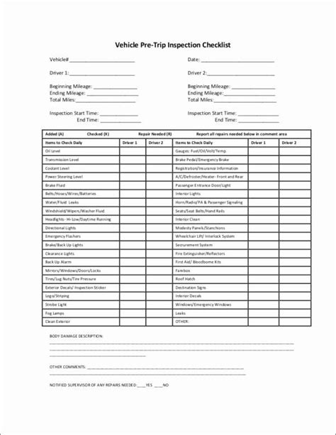 Daily Vehicle Inspection Form Template Lovely Free 21 Vehicle Checklist