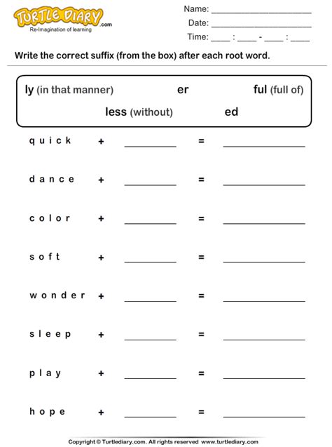combining root word  suffix worksheet turtle diary