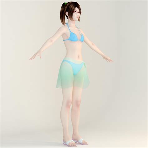 T Pose Rigged Model Of Natsumi In Bikini 3d Model Rigged Cgtrader
