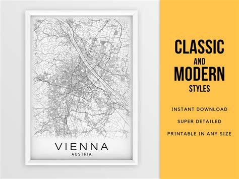 Printable Map Of Vienna Austria Instant Download City Map Etsy