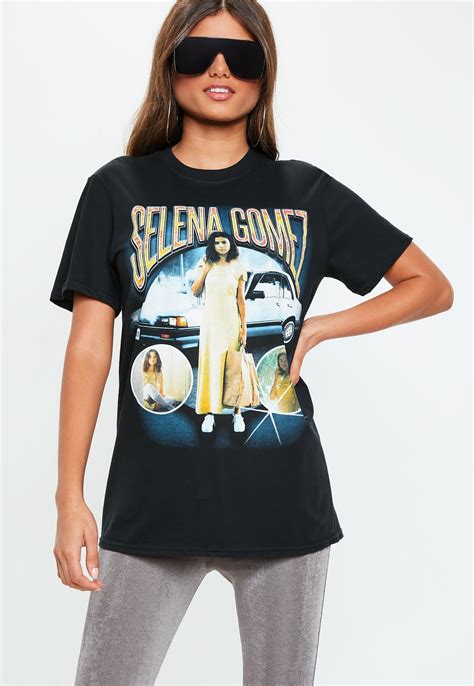 Black Selena Gomez Washed Graphic Oversized T Shirt Missguided
