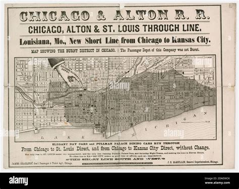 Chicago And Alton Railroad Map Of Chicago Illinois Showing The Burnt