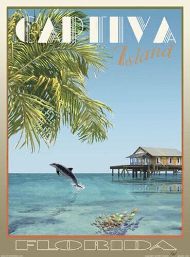 Captiva Florida Vintage Art Deco Style Travel Poster By Aurelio