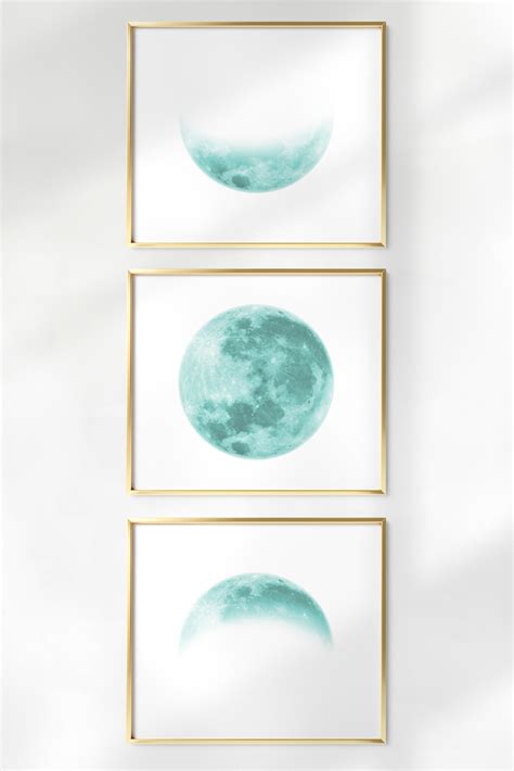 Set Of 3 Teal Moon Prints High Quality Moon Phases Poster Boho Chic