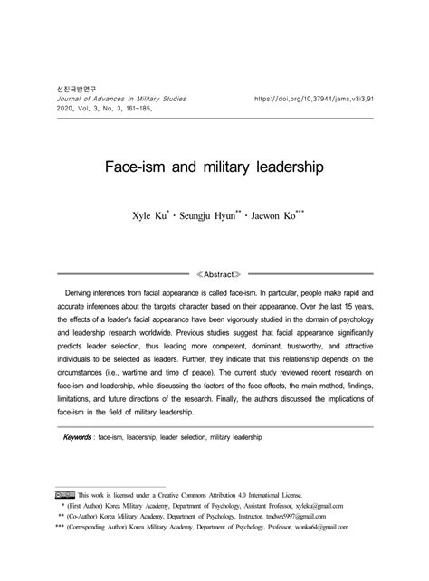 Pdf Face Ism And Military Leadership