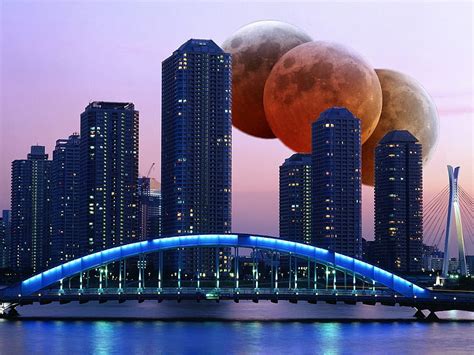 Moon City Arquitecture Moon City Bridges Rivers Skyscrapers Hd