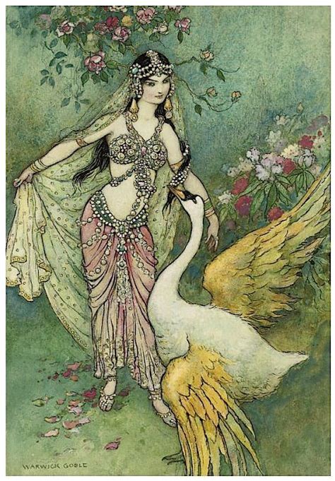 Leda And The Swan Fairytale Art Warwick Goble Fairytale Illustration
