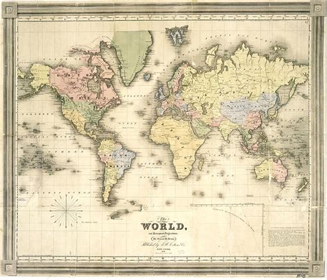 Vintage Map Of The World 1840 Drawing By Cartographyassociates Pixels