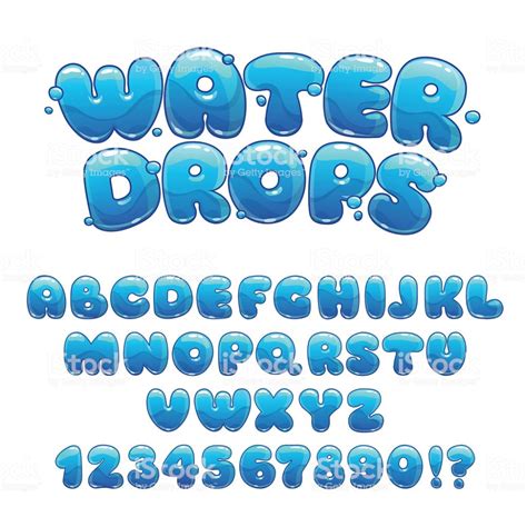 Cartoon Water Drops Font Funny Blue Alphabet Vector Water Letters