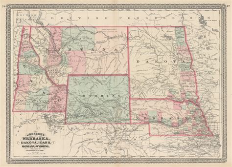 1870 Johnsons Nebraska Dakota Idaho Montana And Wyoming New World