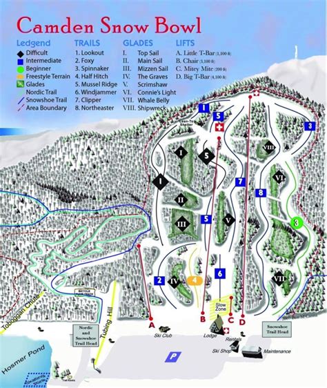 Camden Snow Bowl Ski Resort Trail Map Maine Ski Resort Maps
