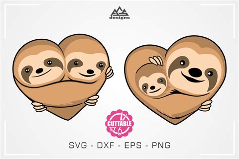 Cute Cuddling Sloth Love Heart Svg Design By Agsdesign Thehungryjpeg