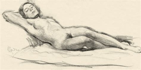 Naked Woman Showing Her Breasts Vintage Nude Illustration Reclining