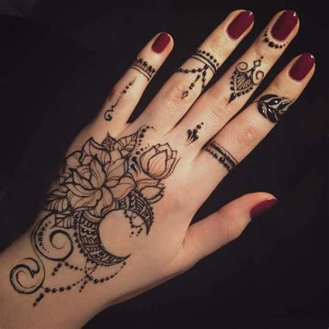 Great Inspiration Henna Moon Hand Tattoo