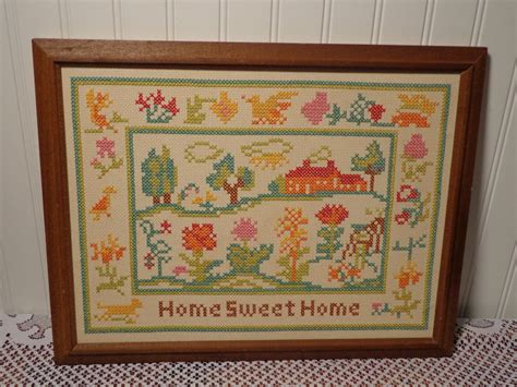 Vintage Framed Home Sweet Home Cross Stitch Finished Cross Etsy