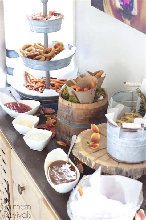 What i am envisioning is small cones filled with french fries and then an abundance of different dipping sauces….ketchup, ranch, blue cheese, honey mustard, bbq, cheese sauce, etc. 20 Fabulous Food Bar Ideas for Entertaining ⋆ Food Curation