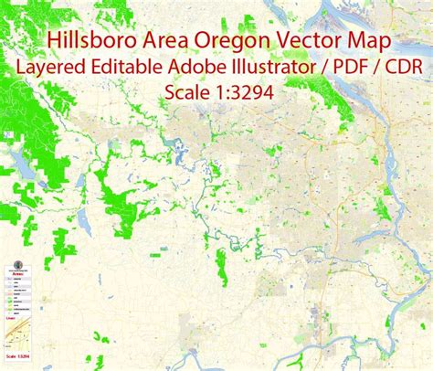 Hillsboro Large Area Map Vector Exact City Plan Oregon Detailed Street