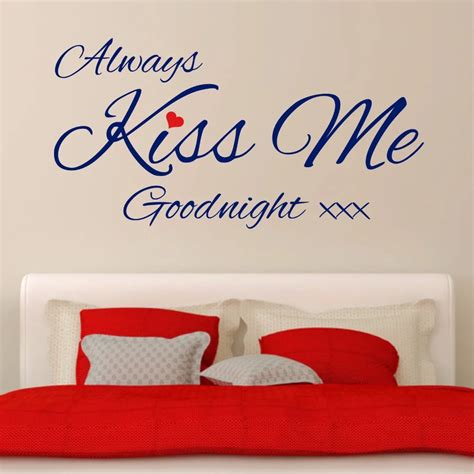 Always Kiss Me Goodnight Quote Red Heart Living Room Bedroom Removable Vinyl Art Wall Sticker