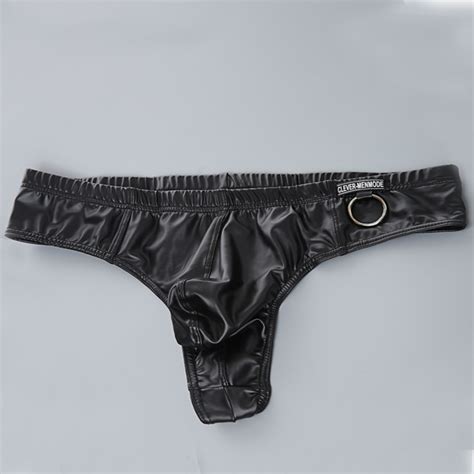 Sexy Mens Underwear Briefs Faux Leather Low Rise Bulge Pouch Gay Men