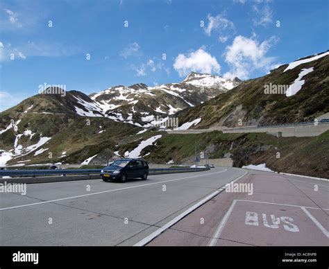 Car On The San Gotardo Saint Gotthard Mountain Pass Road Swiss Alps