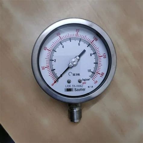 4 Inch 100 Mm Baumer Pressure Gauge 0 To 4 Bar0 To 60 Psi At Rs