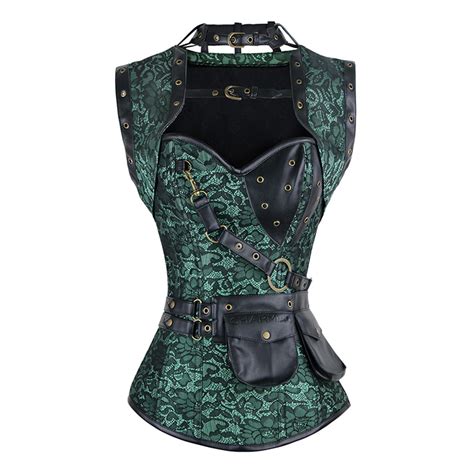 Steampunk Gothic Vintage Green Steel Boned Overbust Corset For