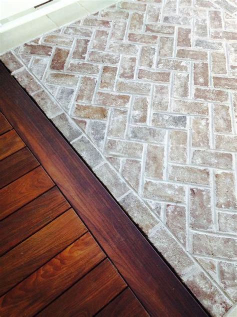 Whitewashed Herringbone Brick Floor I Love The Contrast Of Brick And
