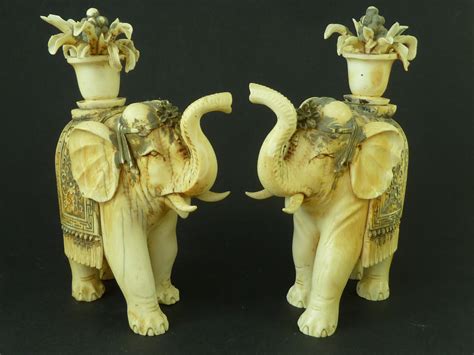 Chinese Carved Pair Ivory Elephant Models 701287 Uk