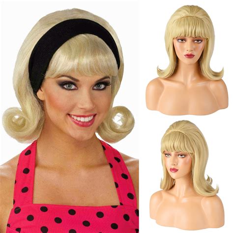 Lonai Retro Blonde Wig 50s 60s 70s Wig With Bangs For Women Beehive Vintage Style Synthetic Hair