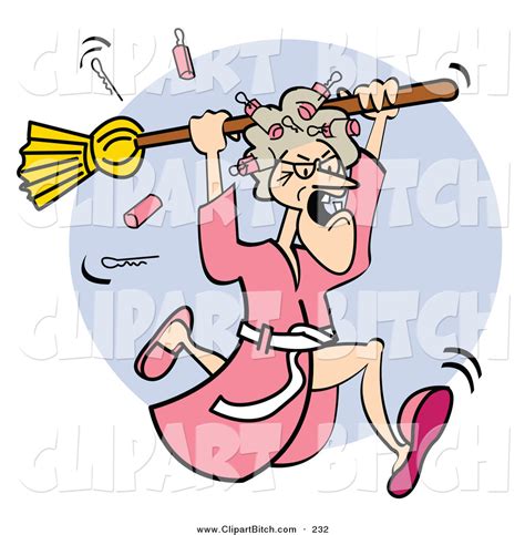 Clip Vector Art Of An Angry White Granny In A Robe Dropping Curlers