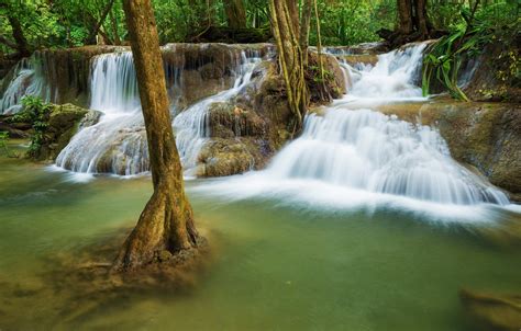 Wallpaper Forest Landscape River Rocks Waterfall Summer Forest