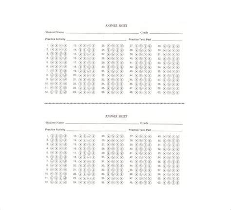 11 Printable Answer Sheet Templates Samples And Examples Free With