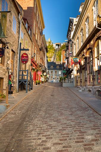 Cobblestone Roads Of Old Town Quebec City In Canada Stock Photo