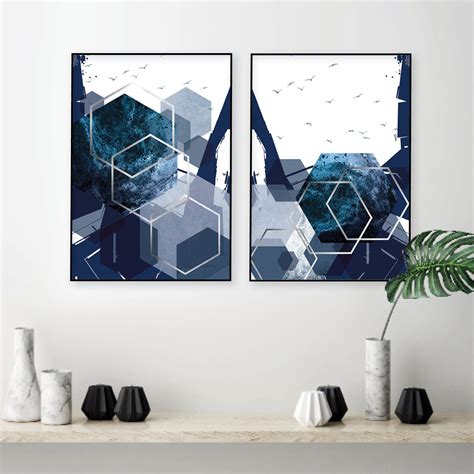 Set Of Printable Abstract Geometric Prints In Navy Blue Etsy