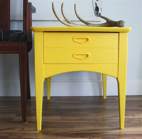 Mid Century Modern Yellow Side Accent Table By Theturquoiseiris