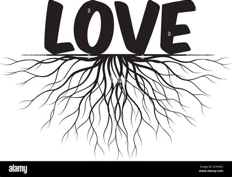 Concept With Leaves And Roots Vector Illustration Love Text And Idea
