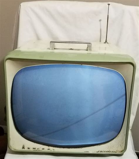 Vintage Admiral Television 1950s Green And White Retro Kitsch Portable