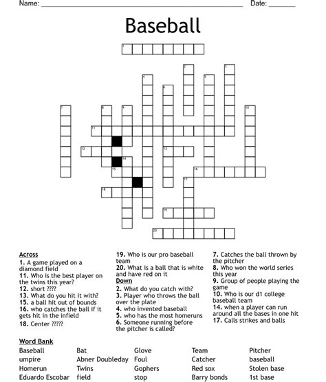Baseball Crossword Puzzle Wordmint
