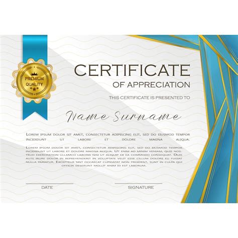 Certificate Of Appreciation With Gold Medal Vector Premium Download