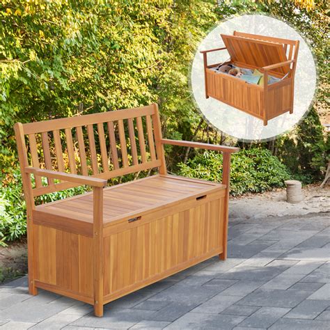 Outsunny 47 Wooden Outdoor Storage Bench Patio Loveseat Seating